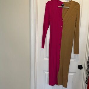 INC International Concepts Women's Long Sleeve Pink and Brown Dress